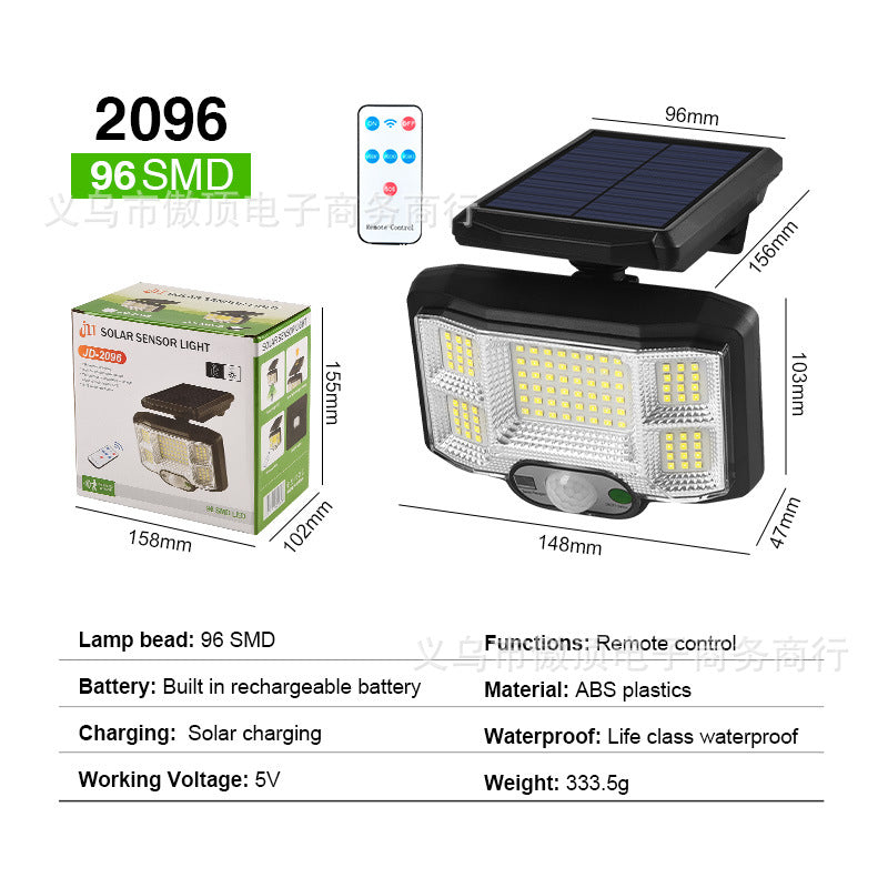 Outdoor Solar Street Light Waterproof Split Wall Light Garden Courtyard Light Human Body Sensor Light Rotatable Three-Head Light