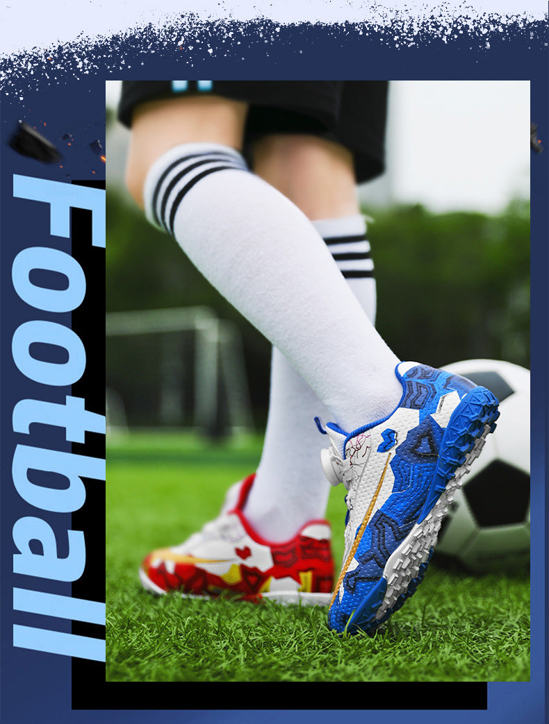 New Children's Rotating Buckle Broken Nail Training Football Shoes Girls Boys Primary School Students Competition Training Sneakers