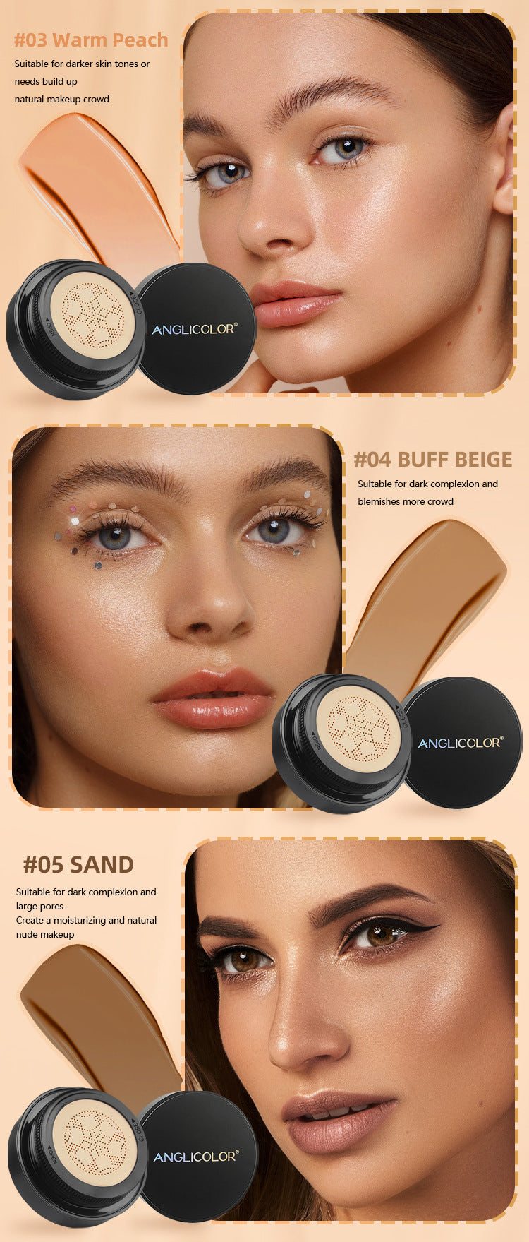 Anglicolor Foundation Cushion Mushroom Head Dropshipping CC Isolation Cream Anti-Sweat Concealer BB Frost