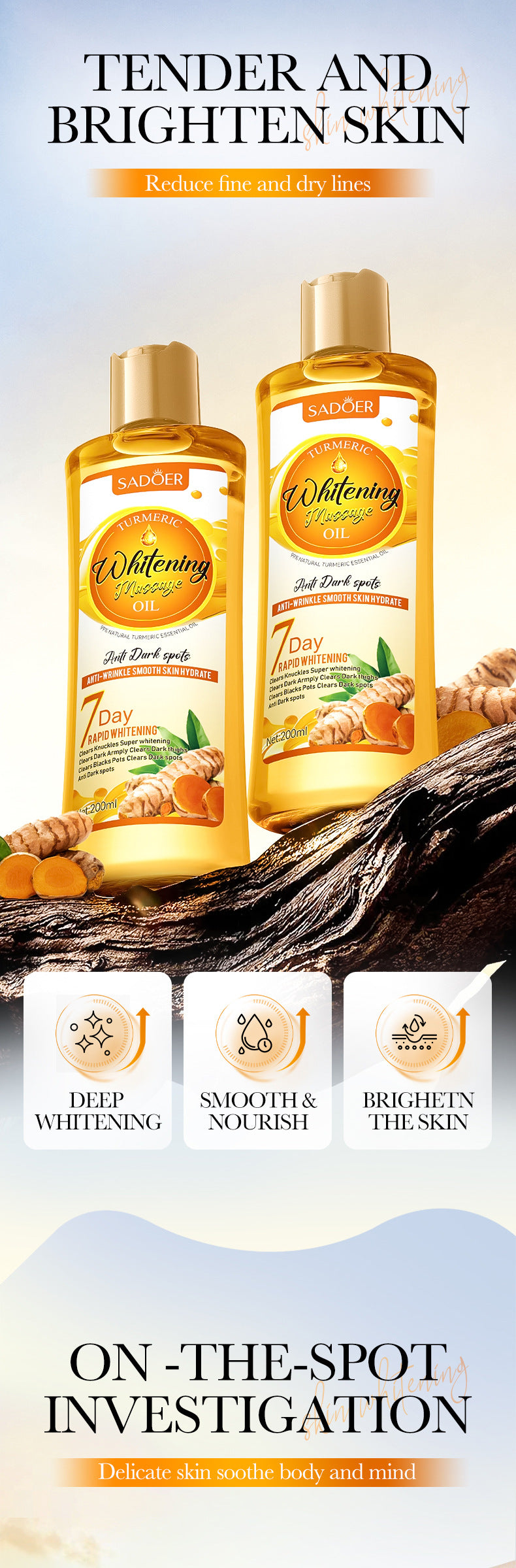 Turmeric Whitening Massage Essential Oil SADOER Moisturizing Body Universal Essential Oil Cross-Border Wholesale