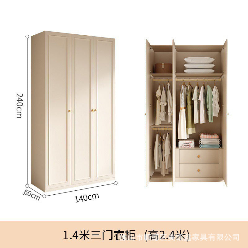French Cream Style Wardrobe Small Apartment Home Cabinet Modern Simple Bedroom Full-Height Storage Cabinet Light Luxury Large Wardrobe
