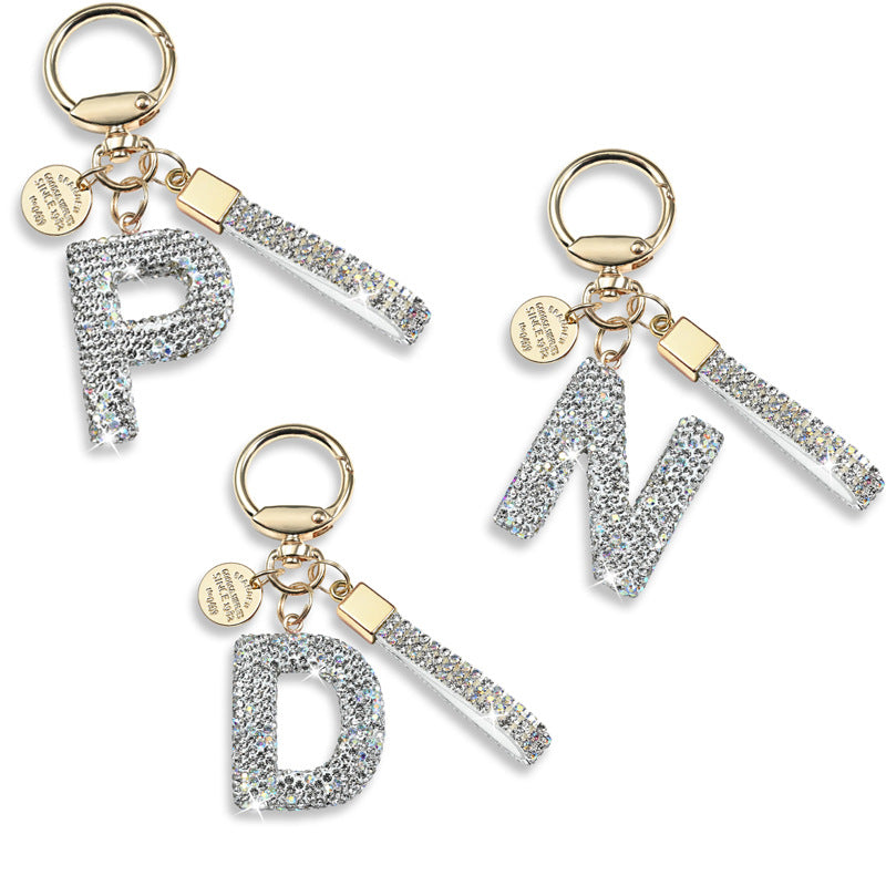 Inlaid Diamond Letter Keychain High-end Gift Pendant for Women Shiny Letter Pendant Wristband Phone Chain Keychain