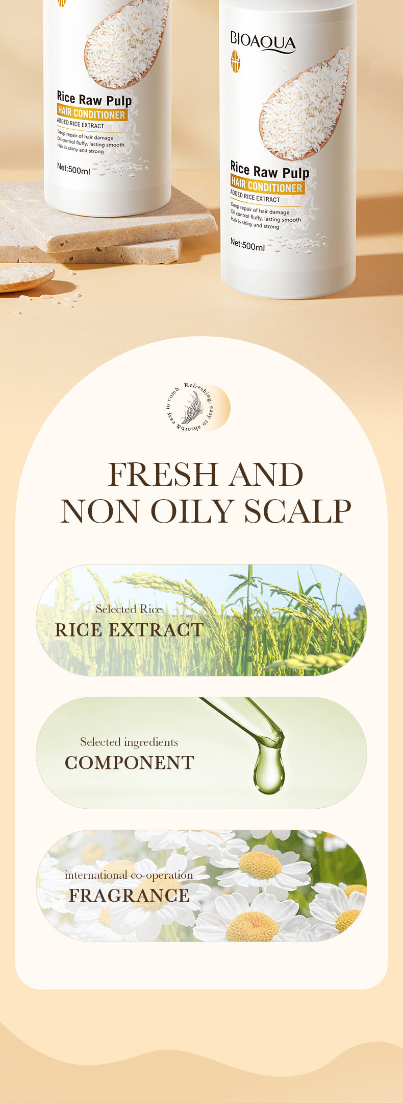 Rice Puree Hair Conditioner500mlBIOAOUA Repair Smooth Improve Frizz Cross-Border Wholesale