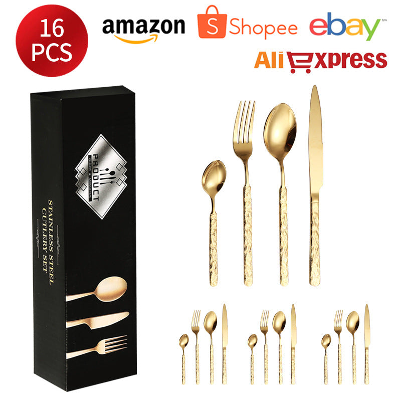 410Stainless Steel Cutlery Hotel Restaurant High-end Stone Pattern Knife Fork Spoon Set Western Cuisine Thickened Steak Knife Fork