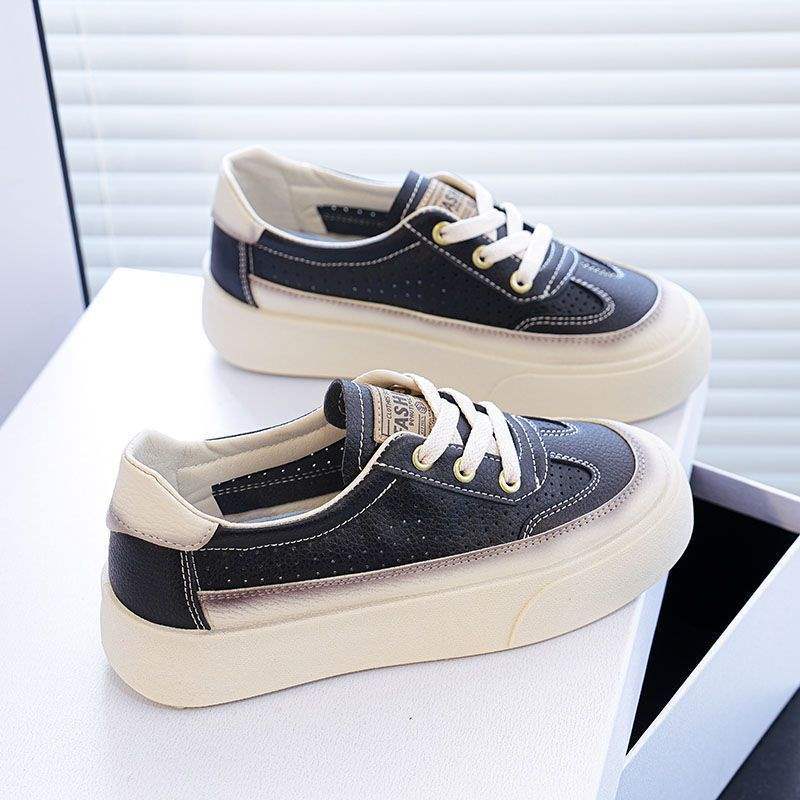 2025Spring and Summer New Hollow Breathable Lightweight White Shoes for Women Versatile Soft Sole Sports Thick Sole Casual Sneakers