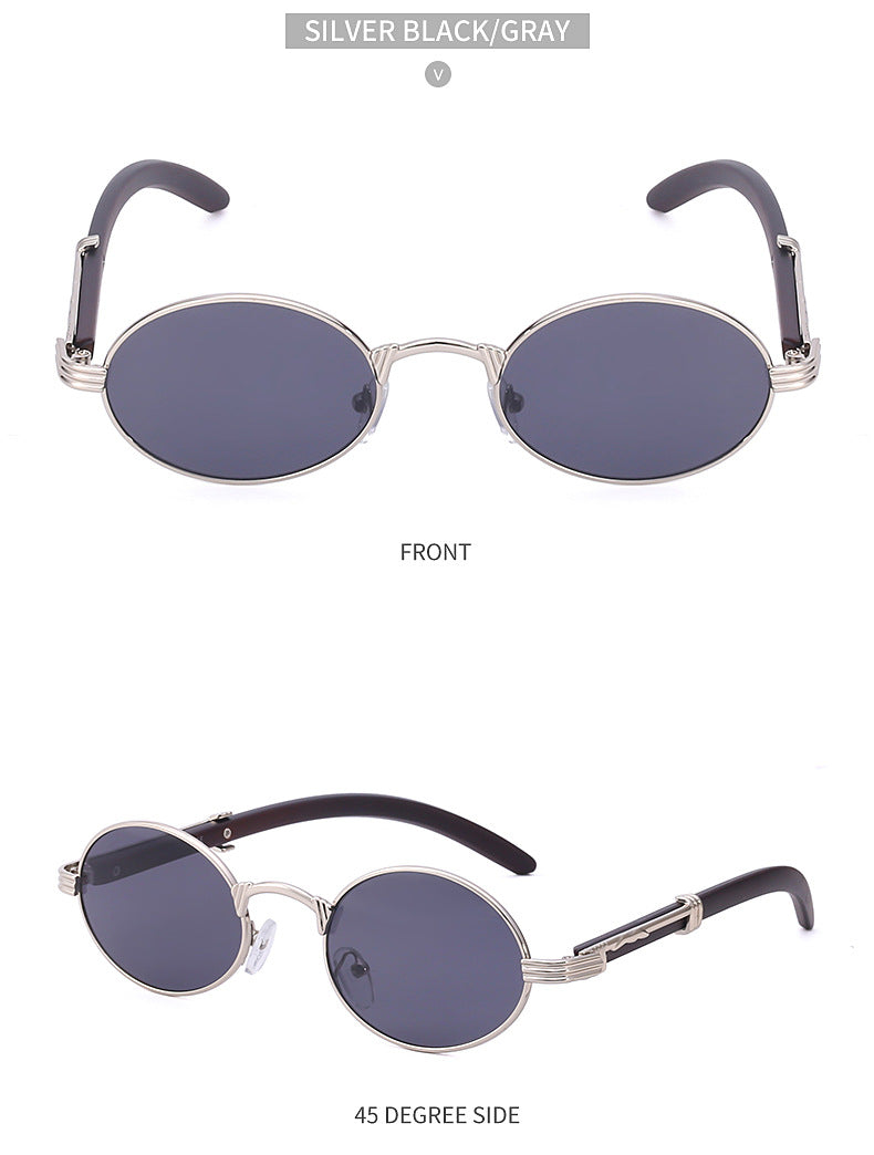 Vintage Small Frame Glasses for Women Imitation Wood Grain Oval Frame Sunglasses for Men Trendy Anti-Glare Sunglasses sunglasses