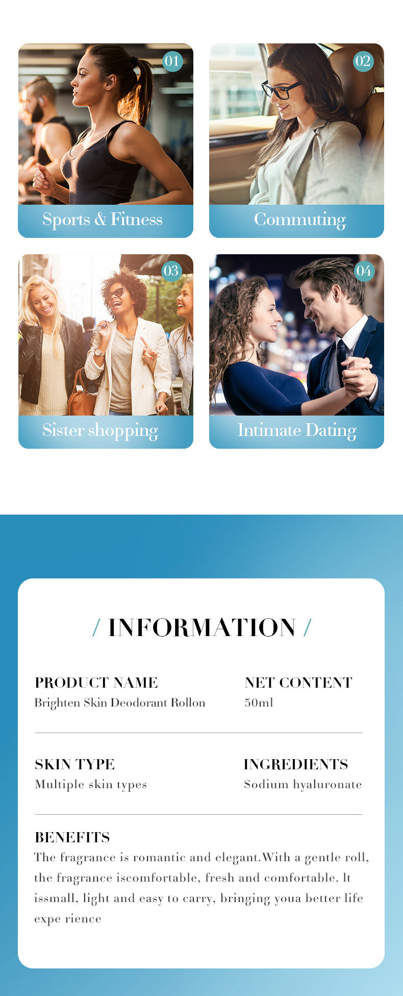 Antiperspirant50ml SADOER Fragrant Refreshing Non-Sticky Roll-On Deodorant Cross-Border Wholesale