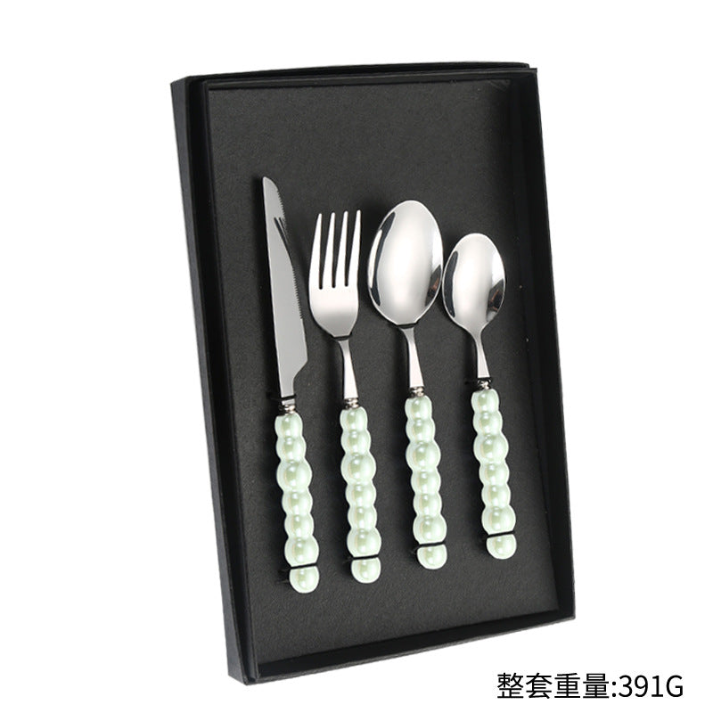 Stainless Steel Tableware Hotel Restaurant Pearl Ceramic Handle Knife Fork Spoon4Set of Western Steak Cutlery