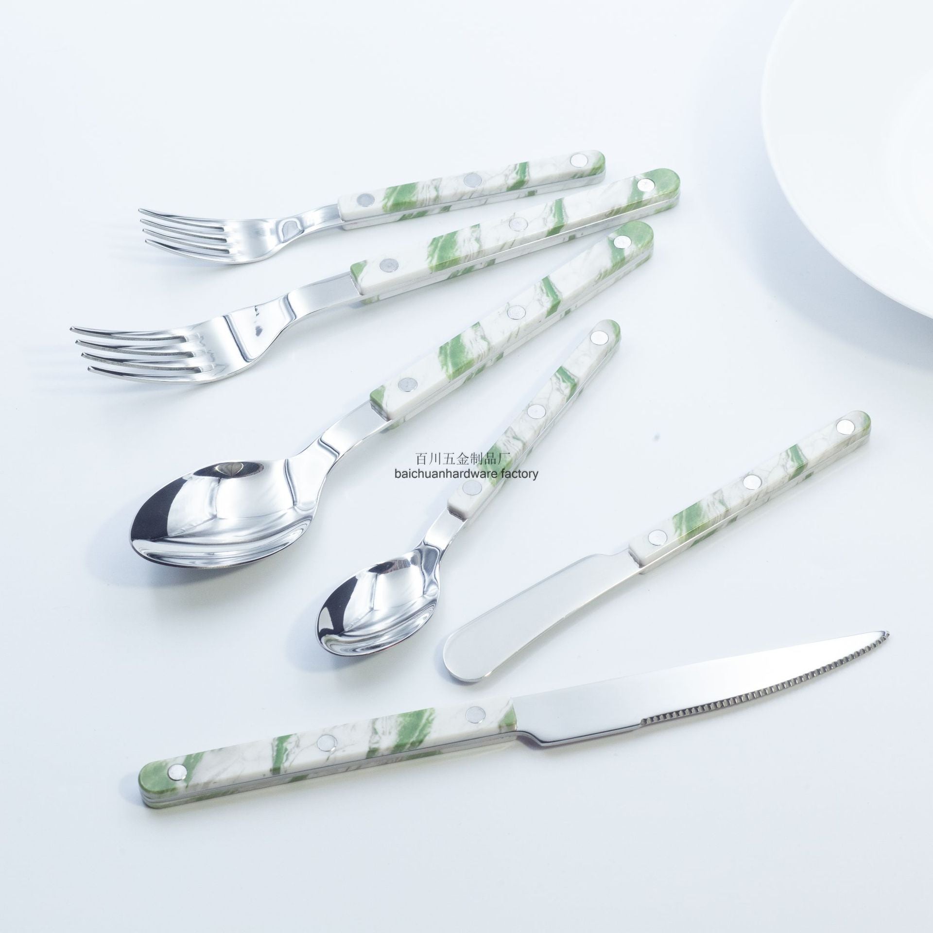 Marble Handle Western Tableware Set ABS Butter Fork Spoon Clip Handle Cheese Knife Dessert Chopsticks Spoon Fork