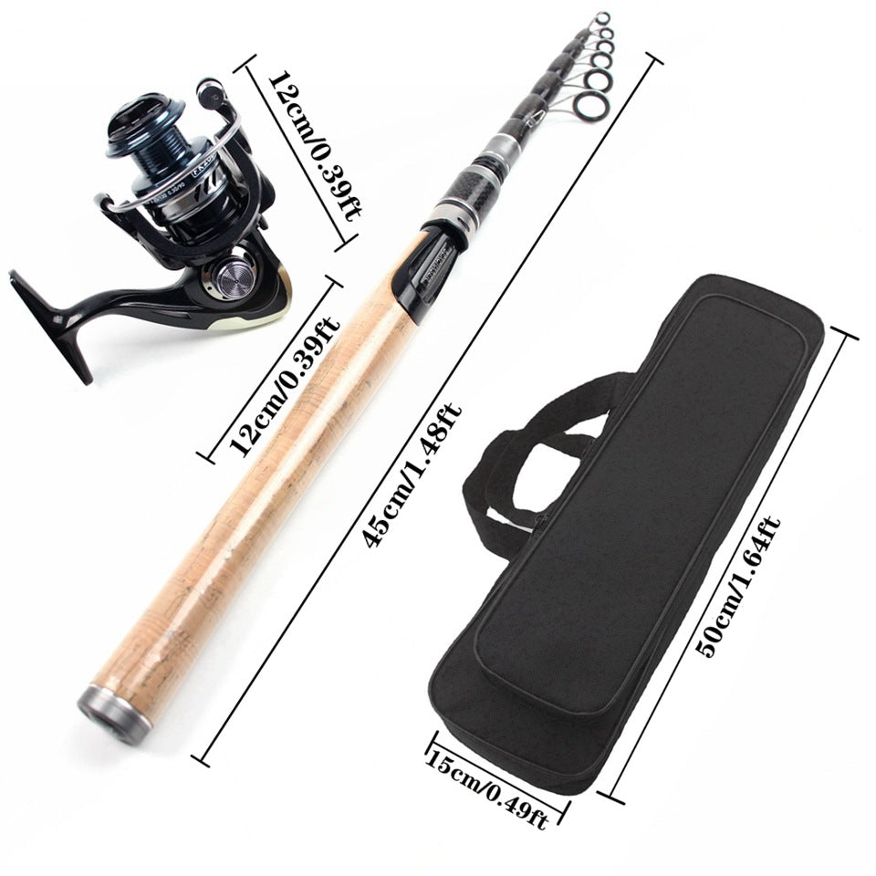 Portable Sea Rod Set with Wooden Handle, Fishing Reel, Telescopic Lure Rod, Fishing Gear, Wholesale from Fishing Rod Manufacturer