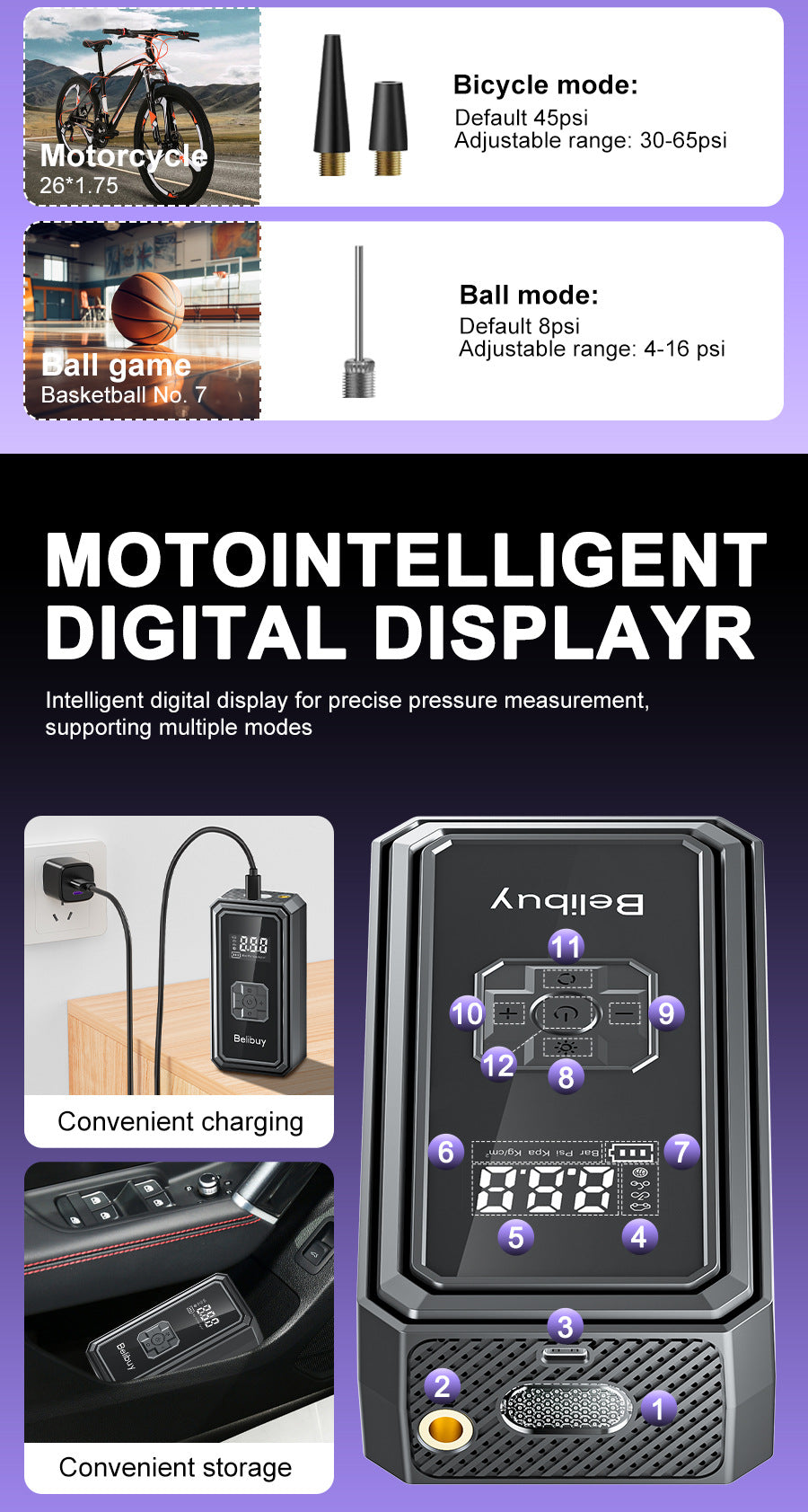 Car Air Pump for Cars and Home Use, Small Portable Wireless Electric Outdoor Universal Tire Inflator