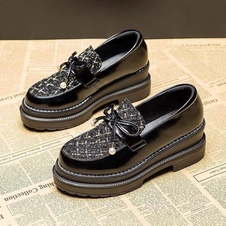 Platform Loafers2025Spring and Autumn New Style Women's Single Shoes Retro British Style Small Leather Shoes Women's Wedge Lazy Shoes