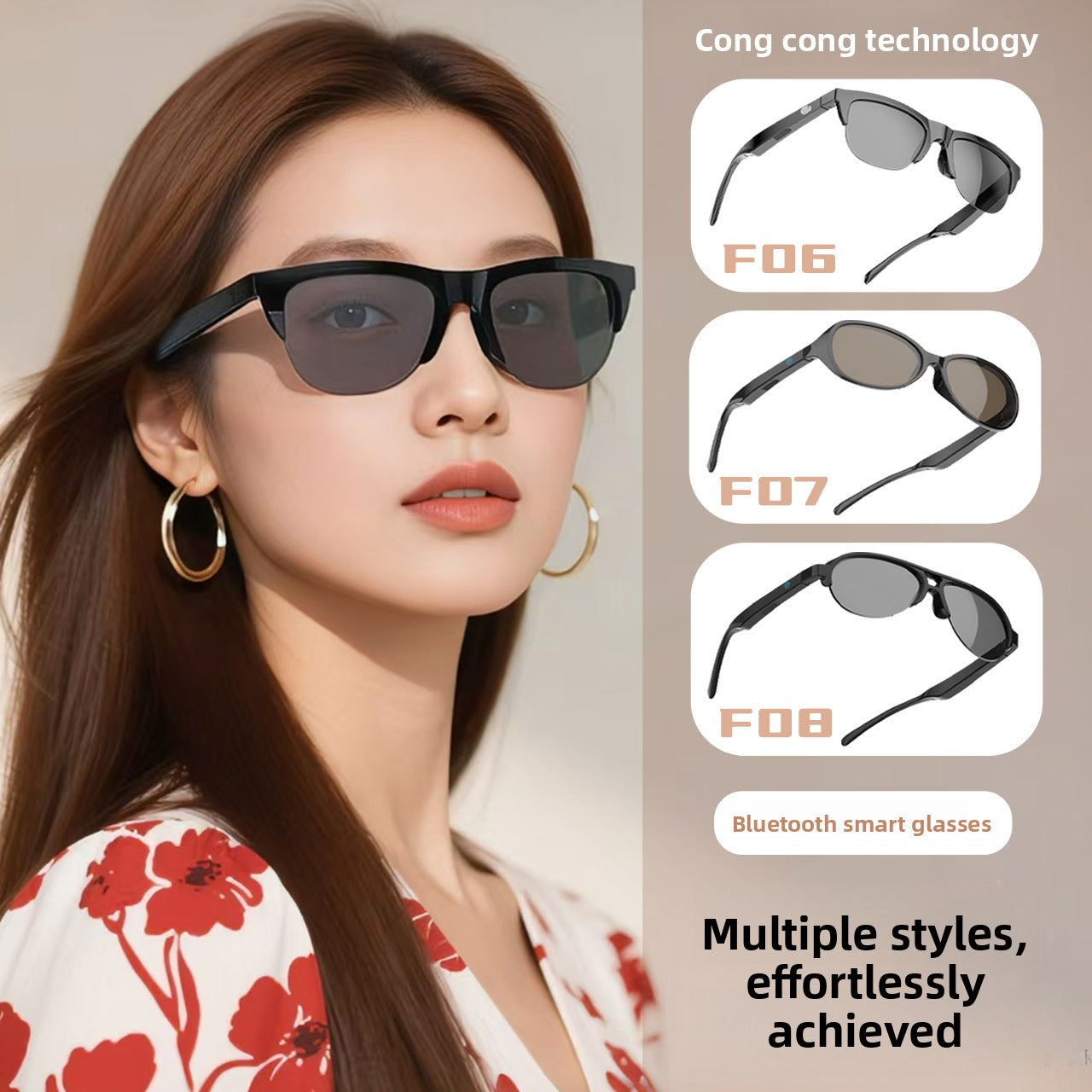 AI Binaural Smart Bluetooth Glasses Anti-ultraviolet Sports Bluetooth Headset Ultra-long Battery Life Smart Glasses