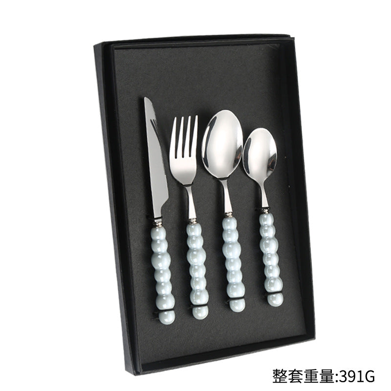 Stainless Steel Tableware Hotel Restaurant Pearl Ceramic Handle Knife Fork Spoon4Set of Western Steak Cutlery