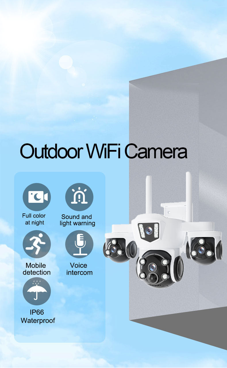 Hot-selling Genuine Four Eyes WIFI Solar surveillance camera with three wide-angle views5MP Remote Outdoor Waterproof
