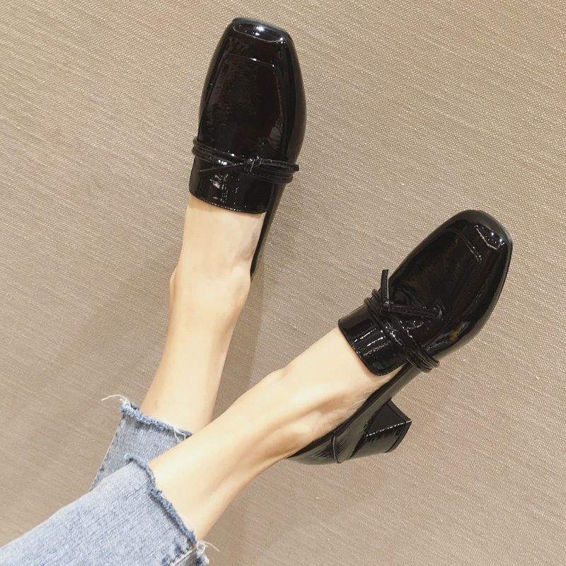 Small Leather Shoes for Women2025Spring New Retro Square Toe Soft Leather Chunky Heel Single Shoes High Heel Women's Shoes British Style Loafers