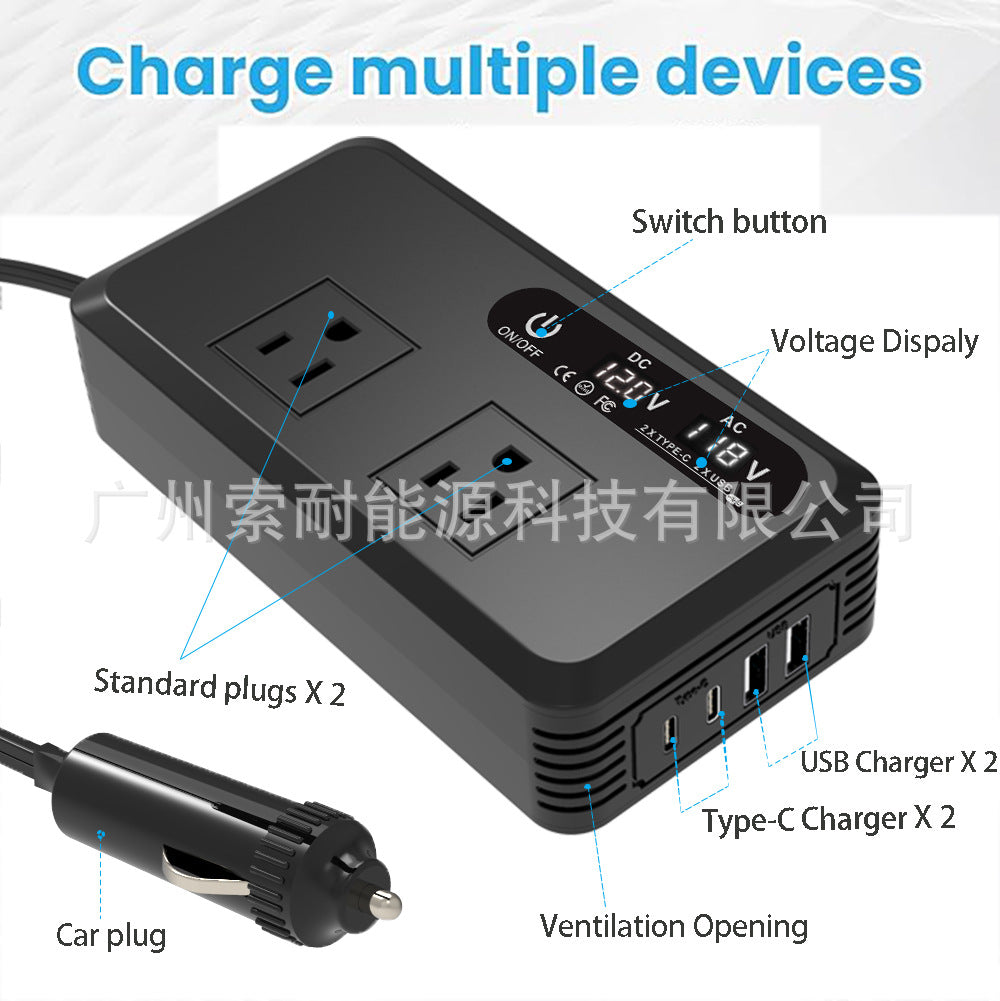 Hot Selling Car Inverter200W 12V Turn110V/220V Double USB/Type-C Mouth inverter