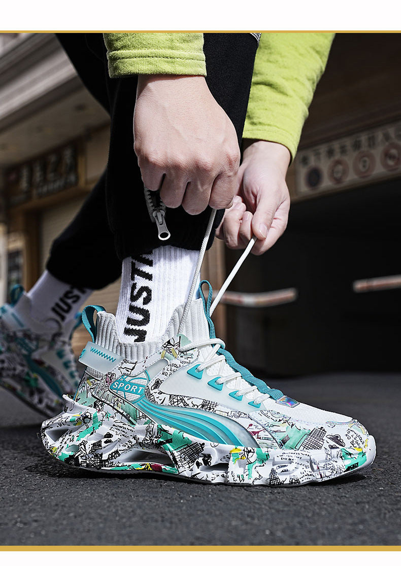 2025New Fashion Casual Sports Shoes Shock Absorption Height Increasing Versatile Trendy Shoes Flyknit Camouflage Blade Shoes Dropshipping