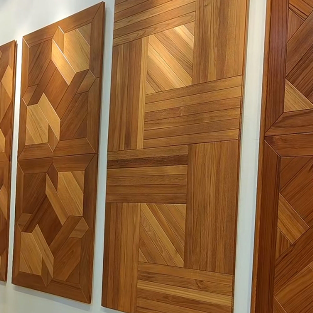 Custom Thick Square Teak Engineered Parquet Flooring | Waterproof Anti-Slip Exterior Living Room Use Customizable Decorative