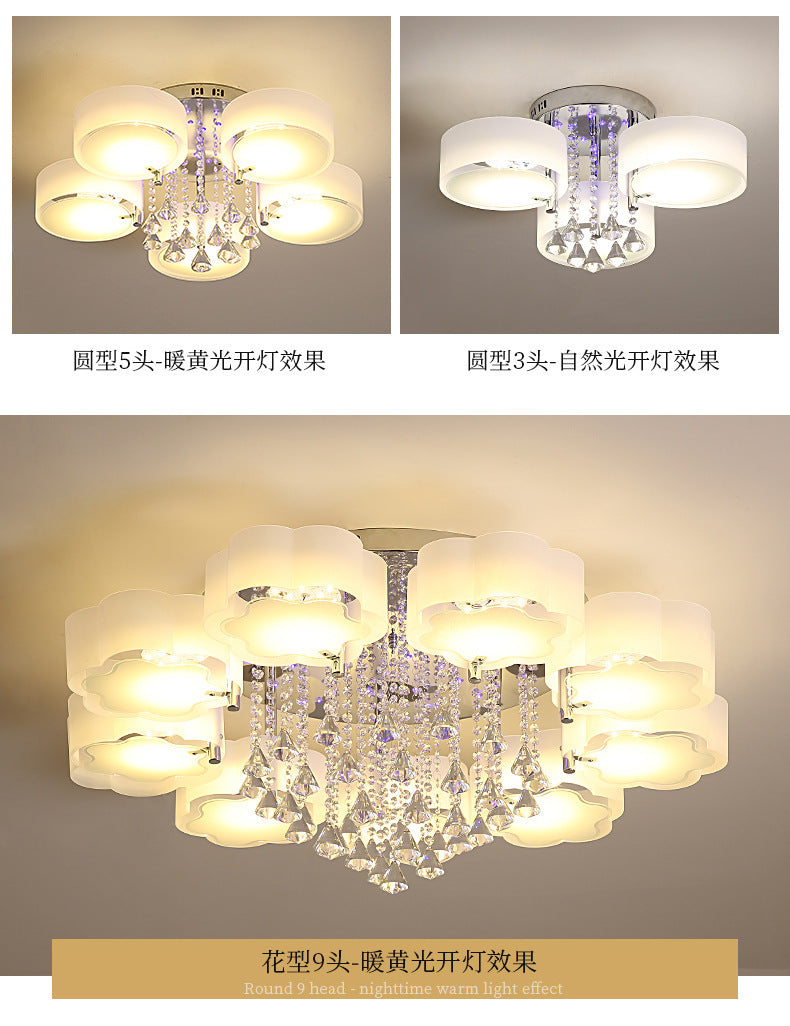Living Room Lamp Crystal Lamp LED Ceiling Lamp Round Bedroom Lamp Simple Modern Elegant Home Dining Room Balcony Lighting