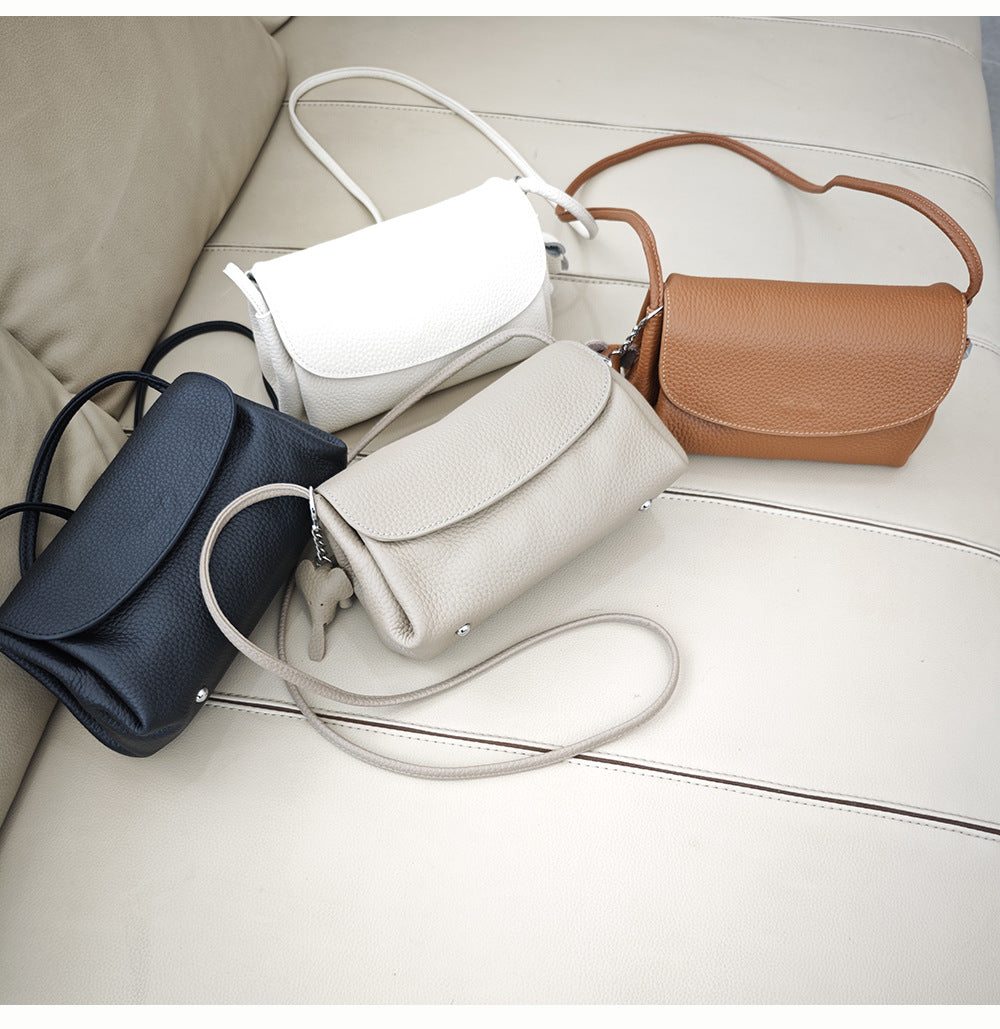 Genuine Leather Small Square Bag Daily Simple Women's Bag2025New Casual Little Elephant Commuting Versatile Cover Head Single Shoulder Crossbody Bag