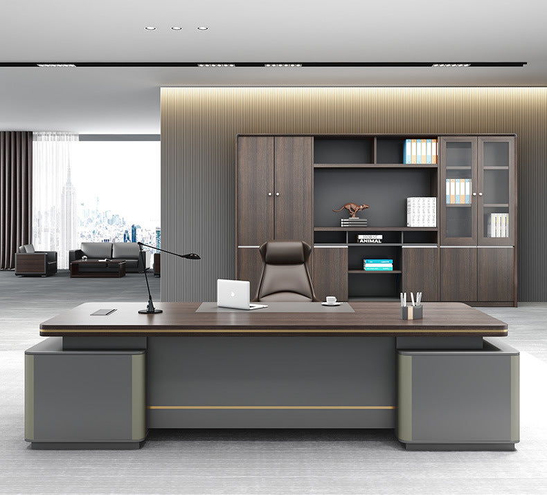 Elegant Office Desk Boss Desk Simple Modern Double Cabinet Mobile Cabinet Office Manager President Office Desk and Chair Set
