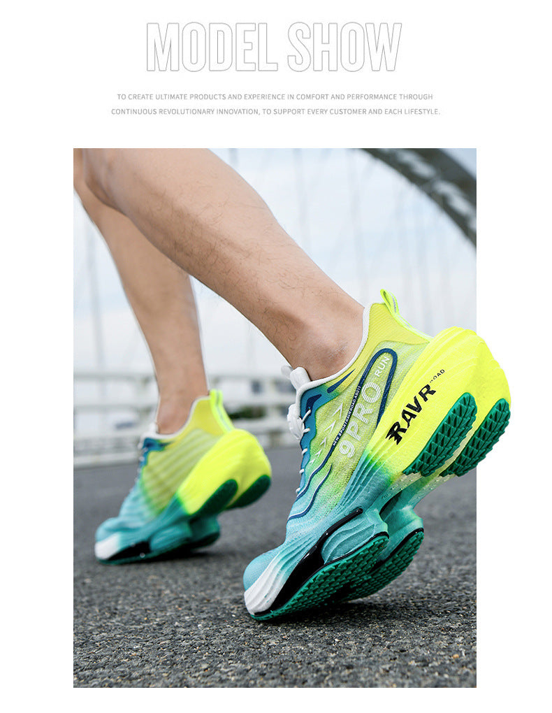 2025Autumn Winter New Breathable Double Mesh Knob Buckle Sports Shoes Couple High Elastic Popcorn Soft Bottom Carbon Plate Running Shoes