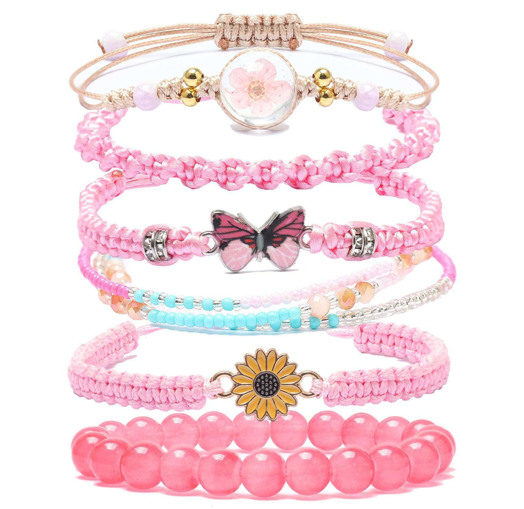 Sunflower Daisy Bracelet Adjustable Winding Rice Beads Forest Style Bracelet Women's Double Ring Butterfly Handwoven Bracelet