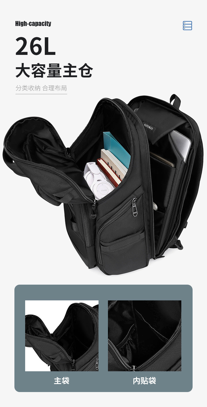 OZUKO Business Backpack Men's Computer Backpack Waterproof Large Capacity Commuting Simple High-end School Bag