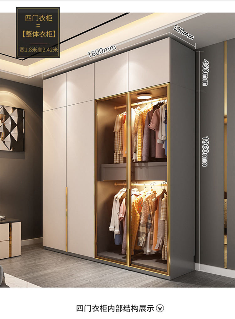 Light Luxury Glass Door Wardrobe Modern Home Bedroom Cloakroom Custom Processing Assembly Wardrobe Storage Large Wardrobe