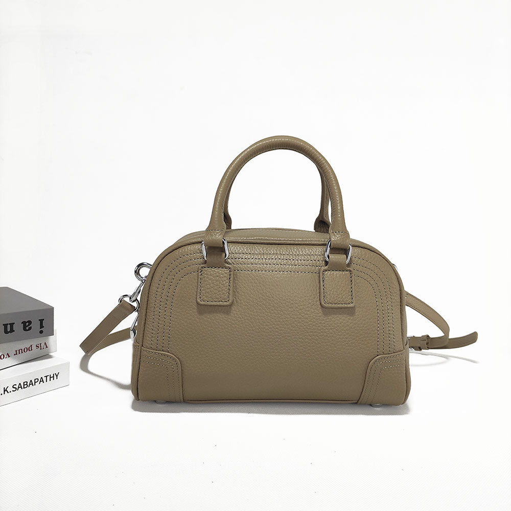 Large Capacity Genuine Leather Bag Top Layer Cowhide Women's Bag Single Shoulder Crossbody Ladies' Bag Handbag Round Bag Fashion Versatile