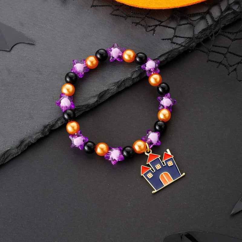 Women's Holiday Bracelet Gift European and American Style Quirky Bracelet Beaded Castle Pendant Halloween Bracelet