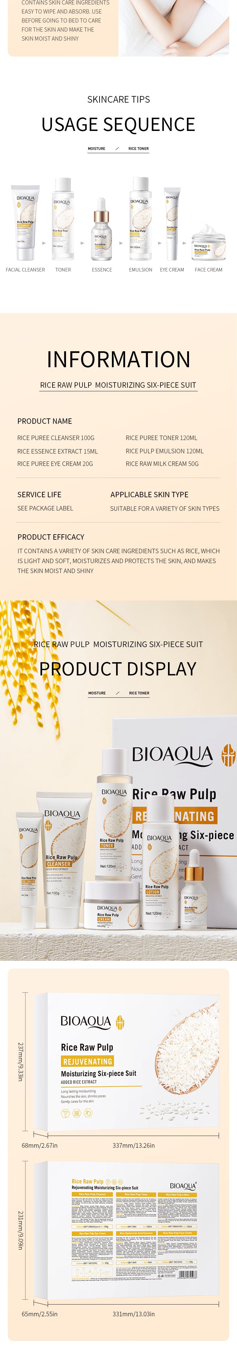 Full English Rice Skincare Set BIOAOUA Rice Puree Series Six-Piece Set Box  Wholesale