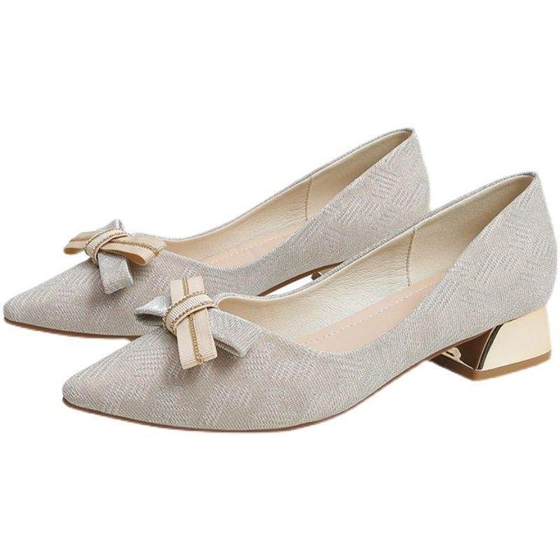 Elegant Chunky Heel Soft Sole Slip-On Fairy Gentle Shoes French Style Chunky Heel Pointed Toe Shallow Mouth Shoes Pair with Dress Versatile