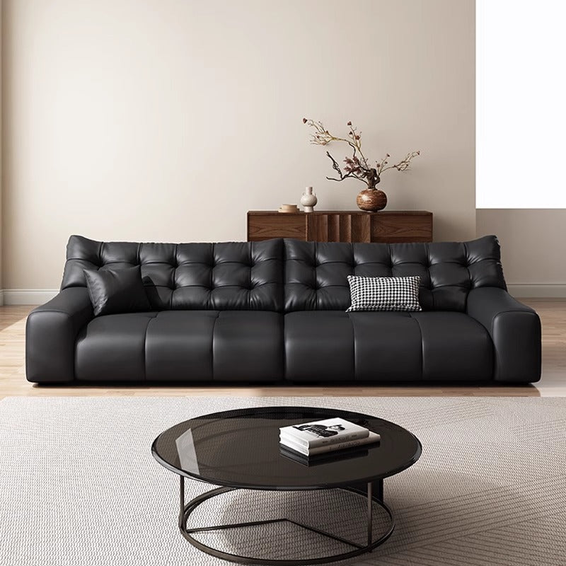 Italian Minimalist Big Black Bear Sofa Living Room Genuine Leather Sofa Top Layer Cowhide High Back Black Leather Art Sofa Shipping and tax not included