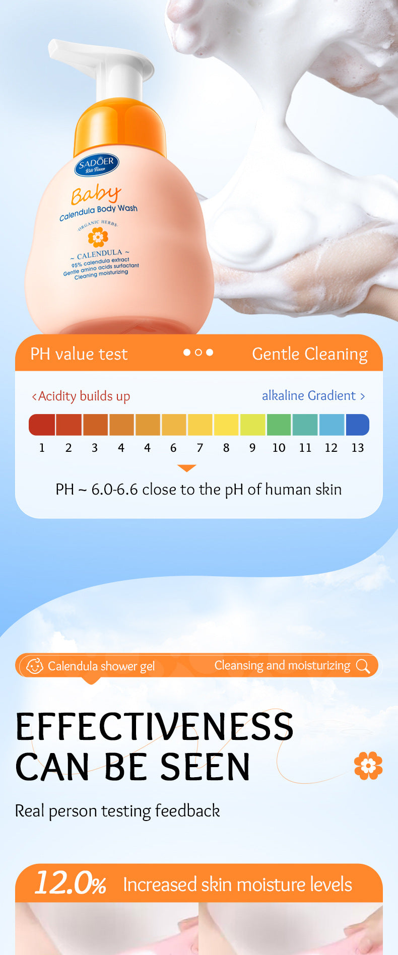 Calendula Children's Body Wash SADOER Amino Acid Cleansing Body Wash Cross-Border Wholesale