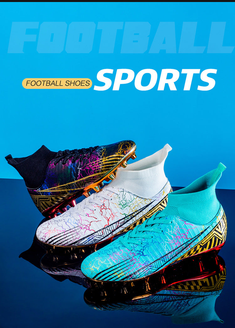 Large Size Men's Soccer Shoes AG Long Spike Gold-Plated Hot Stamping Football Shoes for Youth Professional Competition Training Shoes Wholesale