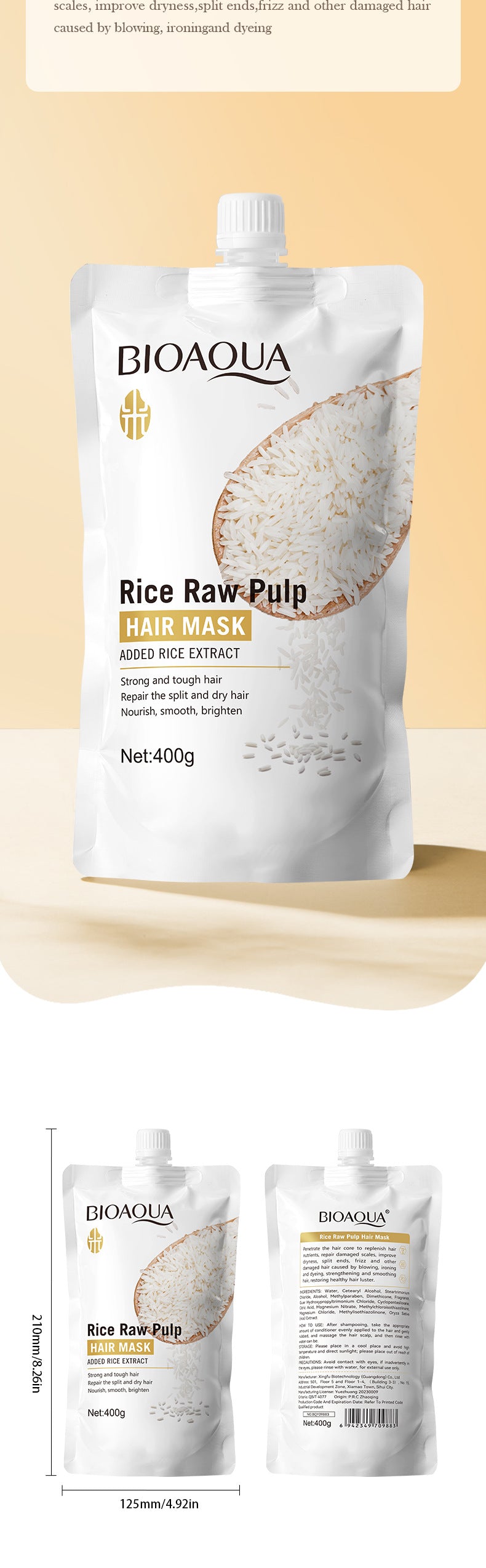Full English Rice Puree Hair Mask400gBIOAOUA Smooth and Fluffy Hair Conditioner  Wholesale