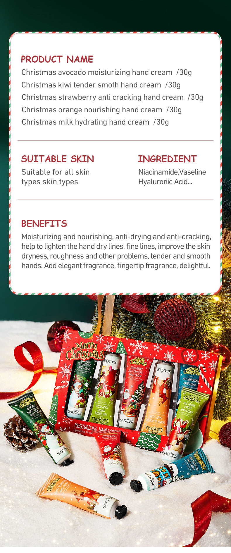 Full English Christmas Moisturizing Anti-Chapped Hand Cream Five-Piece Set SADOER Autumn and winter hand cream  foreign trade wholesale