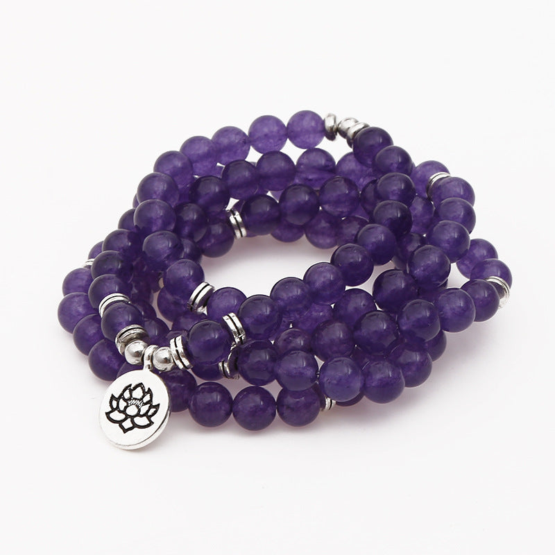 European and American fashion new white turquoise amethyst bracelet108Lotus Pendant Bracelet with Buddhist Beads