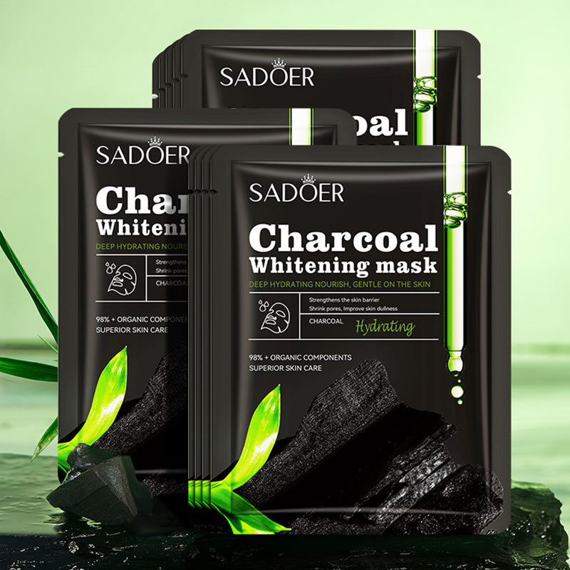 Full English Bamboo Charcoal Black Mask SADOER Whitening, hydrating, moisturizing, brightening face mask sheet  wholesale