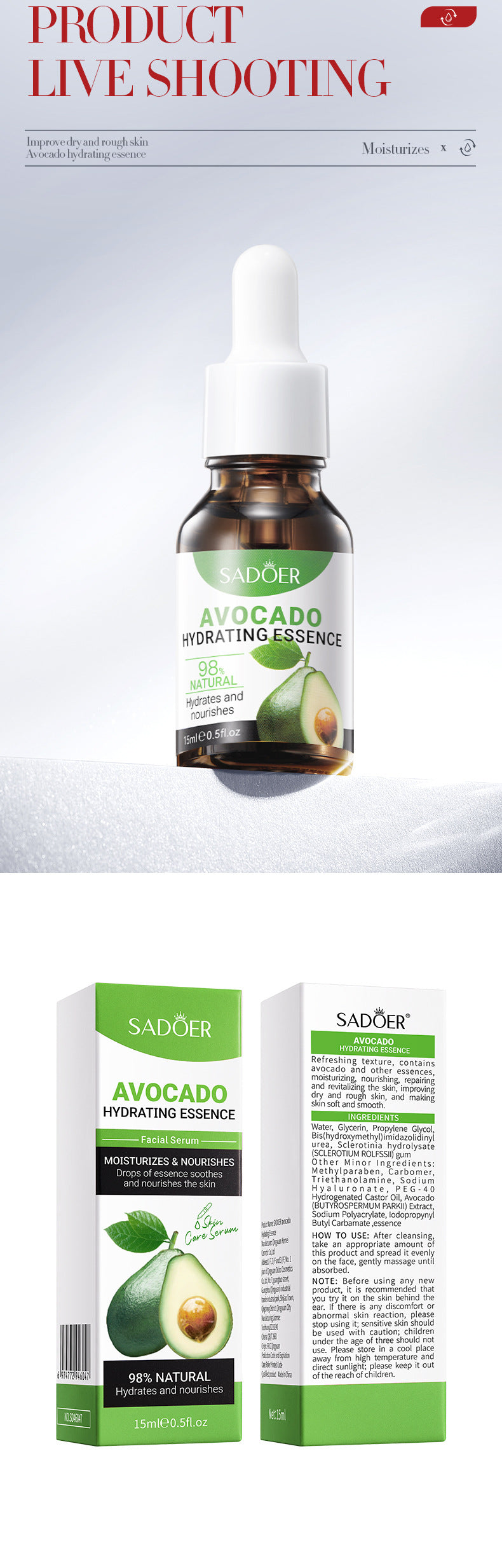 Cross-border Fruit Essence15ml Plant Avocado Moisturizing Apple Hydrating Nourishing Export Manufacturer Wholesale