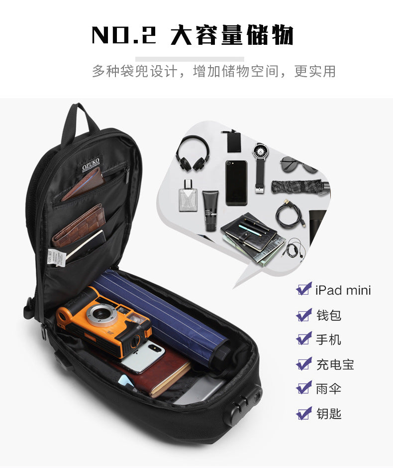 OZUKO Hard Shell Chest Bag Men's Crossbody Bag Anti-Theft Waterproof Cycling Outdoor Multi-Functional Sports Shoulder Bag