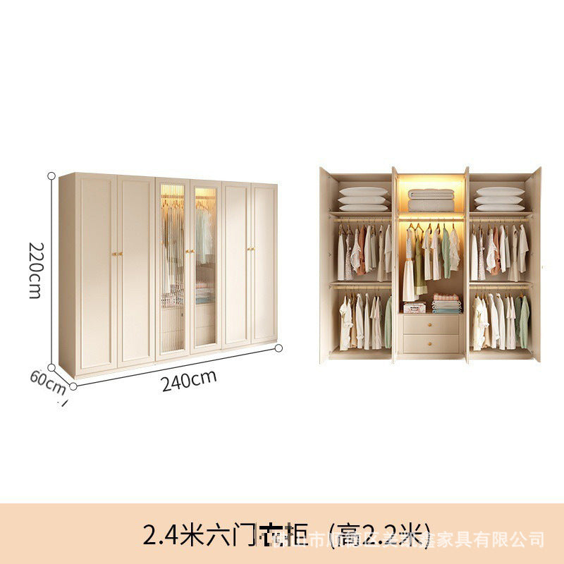 French Cream Style Wardrobe Small Apartment Home Cabinet Modern Simple Bedroom Full-Height Storage Cabinet Light Luxury Large Wardrobe