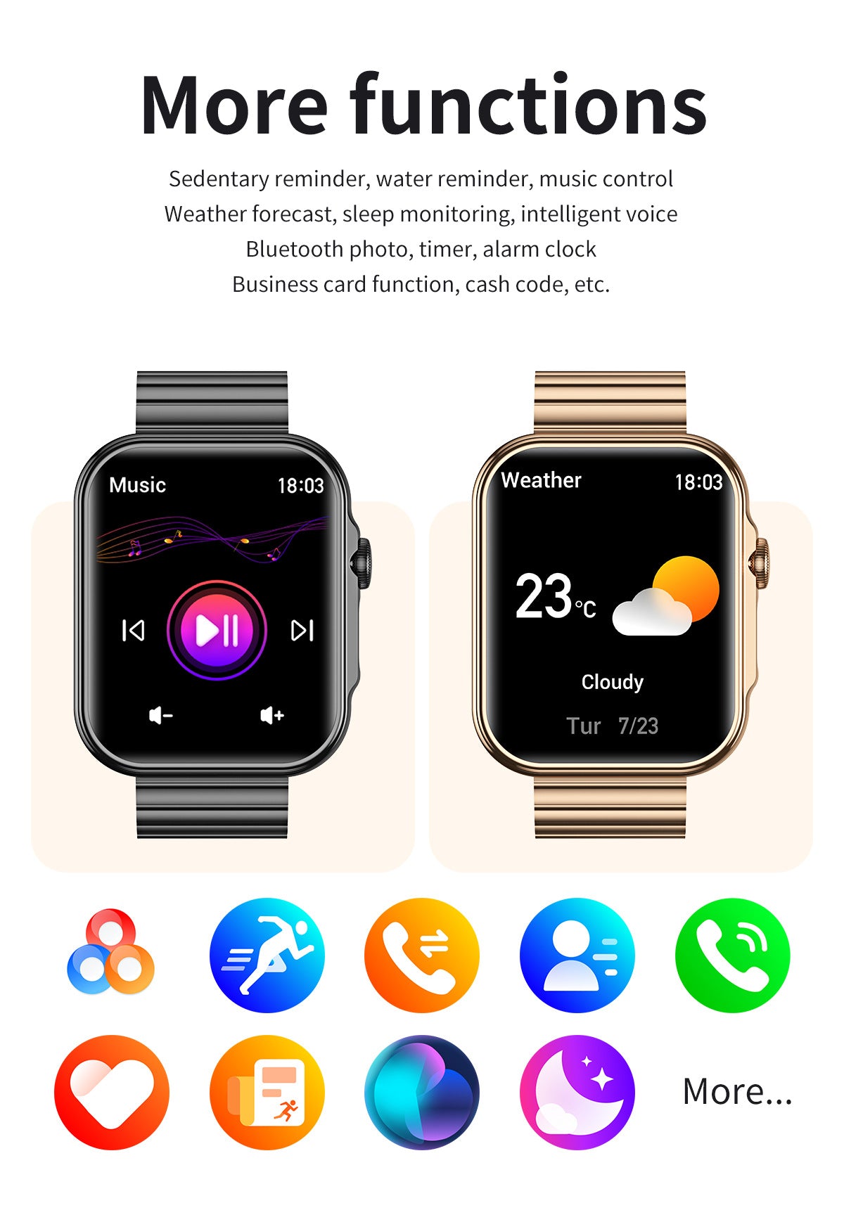 HDT11Smart Watch Bluetooth Call Music Voice Assistant Healthy Sleep Flashlight Bracelet New Style