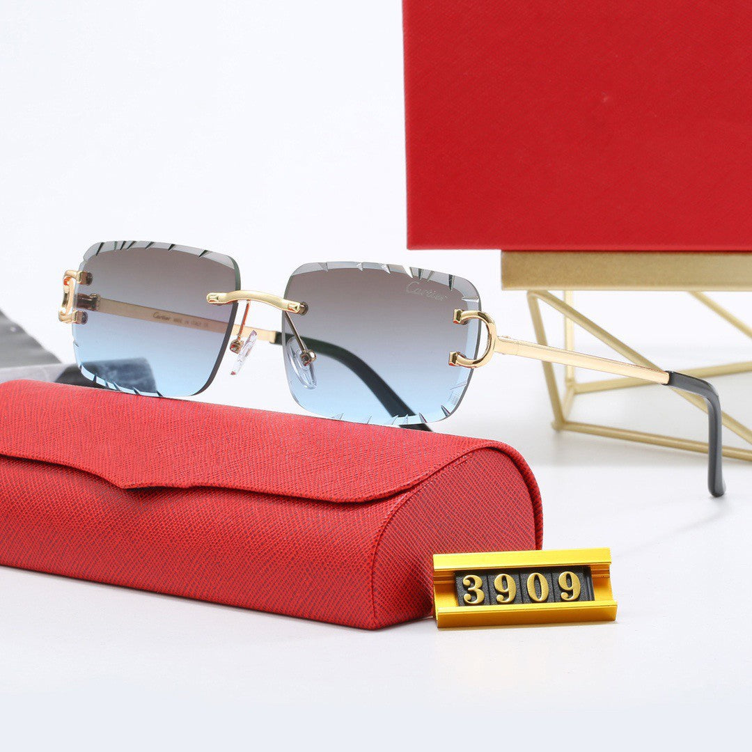 New European and American style frameless sunglasses for women Street Style Trendy Sunglasses for Men Eyeglass Strap logo