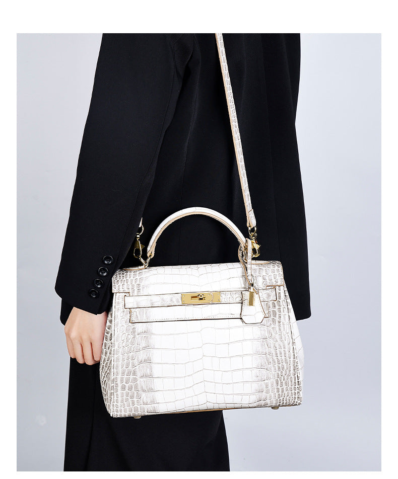 European and American Crocodile Pattern Kelly Bag Large Capacity Light Luxury Fashion Single Shoulder Crossbody Bag Versatile Niche Handbag for Women