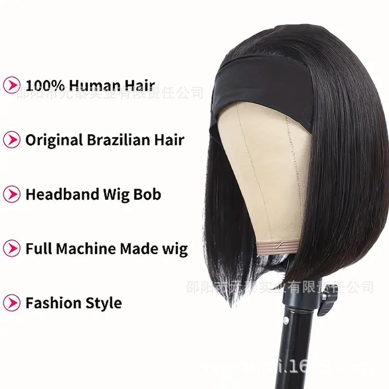 Straight Short Headband Bob Wig Human Hair Full Machine Wigs