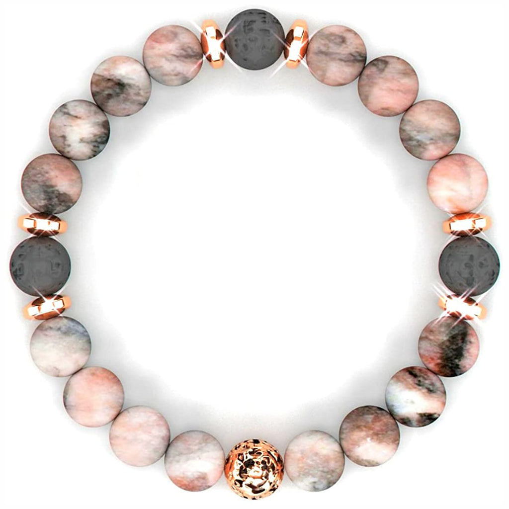 Men's Volcanic Stone Bracelet Natural Stone Black Line Red Vein Bracelet Blue Dot White Pine Elastic Beaded Pink Zebra Bracelet