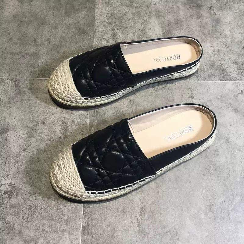 2025Spring New Knitted Retro Round Toe Sequin Slip-On Flat Fashion Closed-Toe Half Slippers Backless Fisherman Shoes